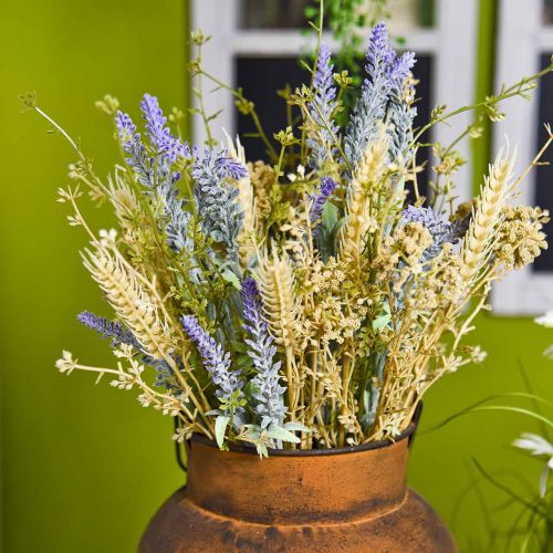 Floristik24 Ramo de lavanda artificial, flores de seda, ramo de lavanda de campo con espigas de trigo y reina de los prados