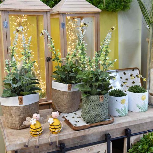 Floristik24 Maceta de lavanda artificial Flor decorativa de seda de lavanda en blanco