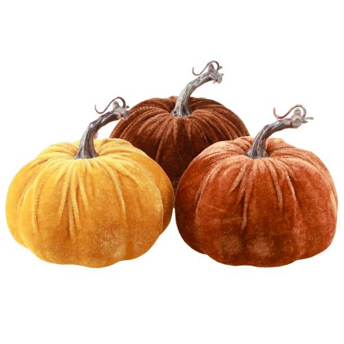 Decoración de calabaza para otoño en amarillo marrón Ø13cm 3uds