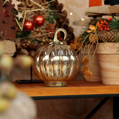 Artículo Decoración de calabaza de cristal, decoración de mesa de calabaza de cristal naranja Ø14cm H18cm