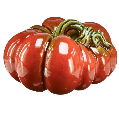 Floristik24 Calabaza de cerámica brillante en color rojo anaranjado brillante con tallo verde - 21,5 cm - decoración ideal para otoño