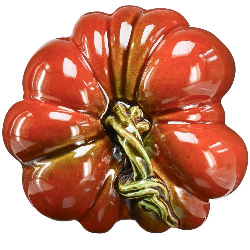 Artículo Calabaza de cerámica brillante en color rojo anaranjado brillante con tallo verde - 21,5 cm - decoración ideal para otoño