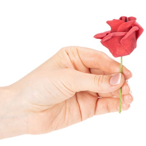 Rosas artificiales rojas con tallo, 5 cm, 100 unidades | Floristik24.es