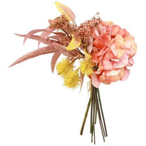 Artículo Ramo de flores artificiales hortensia rosa eucalipto L33cm