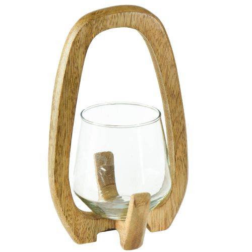 Artículo Farol de madera y cristal para decoración de salón Ø12cm H20cm