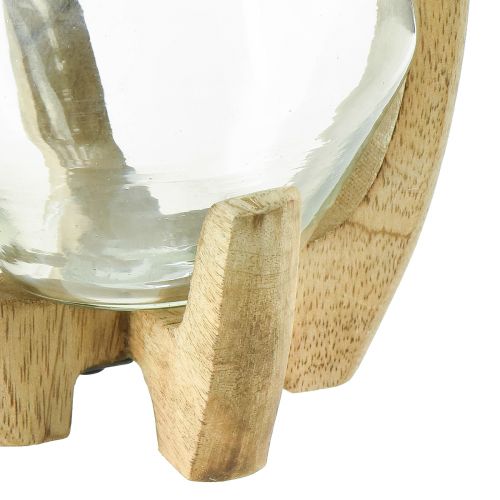 Artículo Farol de madera y cristal, farol decorativo de madera de mango natural Ø14cm H26cm