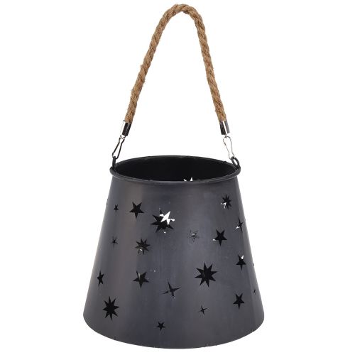 Farol de metal antracita con estrellas – Ø16,5 cm, altura 24 cm – decoración elegante con asa de transporte