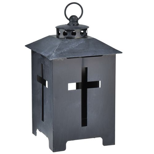 Floristik24 Farol para tumba, ventana cruzada, metal, gris antiguo, 13 x 27 cm