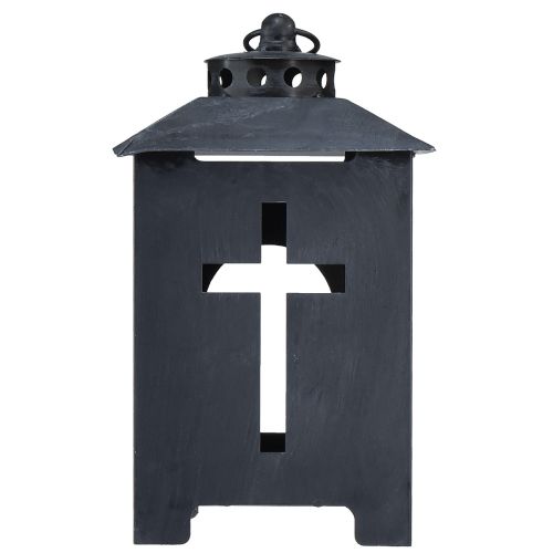 Artículo Farol para tumba, ventana cruzada, metal, gris antiguo, 13 x 27 cm