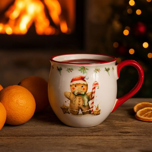 Artículo Taza de cerámica navideña con forma de hombre de jengibre de 9,5 cm de alto.