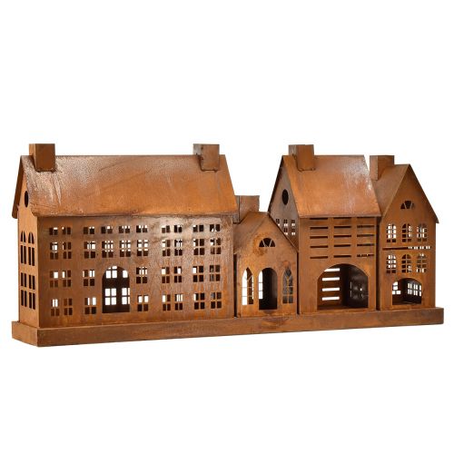 Floristik24 Casas luminosas vintage de metal con diseño oxidado – 80x15x35 cm – Atmosférica decoración navideña