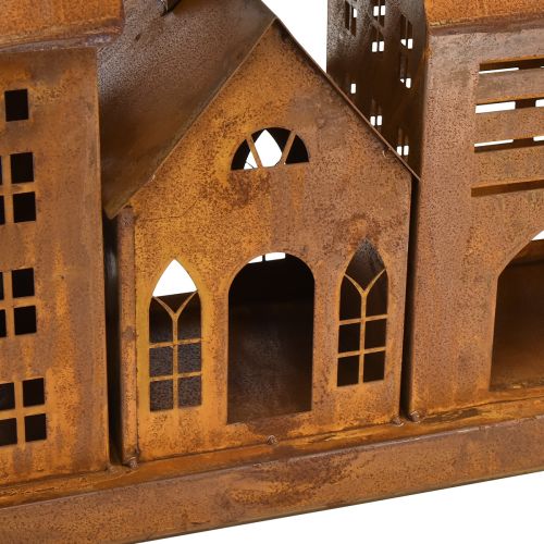 Floristik24 Casas luminosas vintage de metal con diseño oxidado – 80x15x35 cm – Atmosférica decoración navideña