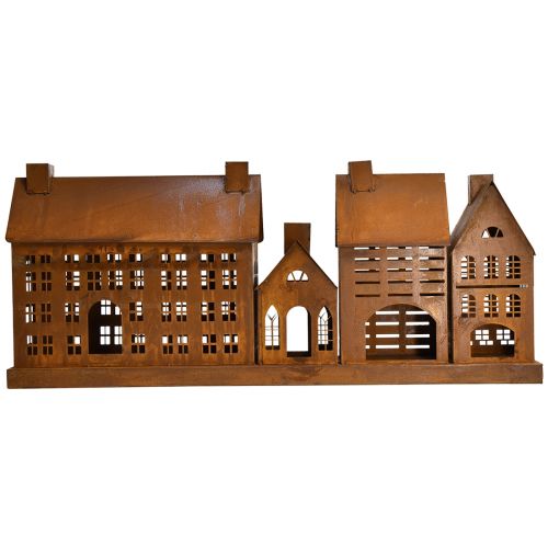 Floristik24 Casas luminosas vintage de metal con diseño oxidado – 80x15x35 cm – Atmosférica decoración navideña