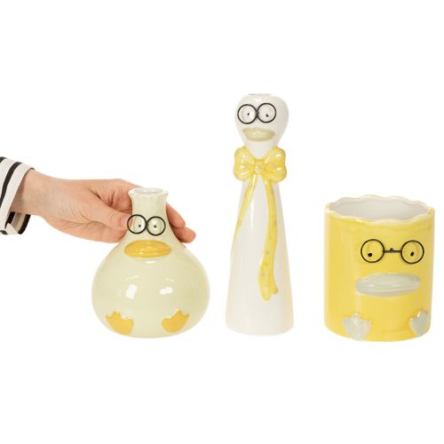 Set de Figuras de Patos de Cerámica con Gafas, 25 cm, Amarillo y Blanco | Floristik24.es