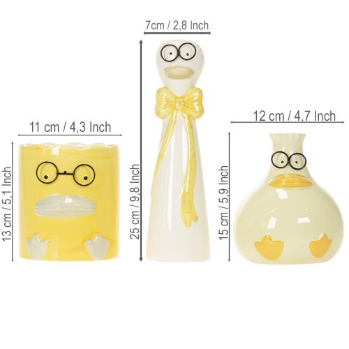 Set de Figuras de Patos de Cerámica con Gafas, 25 cm, Amarillo y Blanco | Floristik24.es