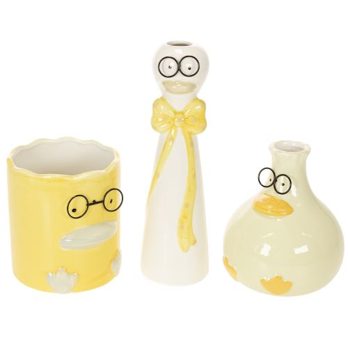 Set de Figuras de Patos de Cerámica con Gafas, 25 cm, Amarillo y Blanco | Floristik24.es