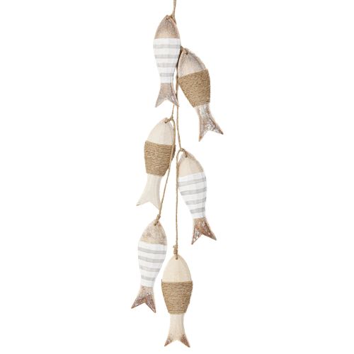 Percha decoración marinera con 6 peces de madera para colgar 88cm