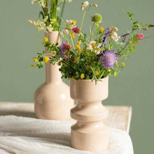 Artículo Jarrón de flores de metal esmaltado en marrón capuchino Ø9cm H17.5cm