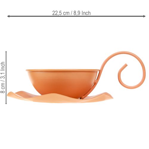 Artículo Taza decorativa de metal, color naranja, Ø11,5 cm, H6 cm, con platillo, 2 unidades.