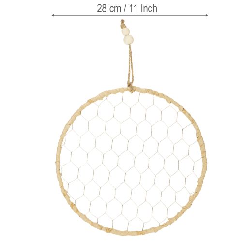 Artículo Anillo decorativo de metal estilo bohemio, plateado, Ø28cm con rafia natural, juego de 4 - decoración colgante, decoración de pared