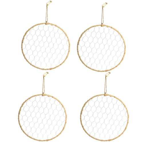 Artículo Anilla decorativa de metal para colgar Rafia Plata Natural Ø28cm 4uds