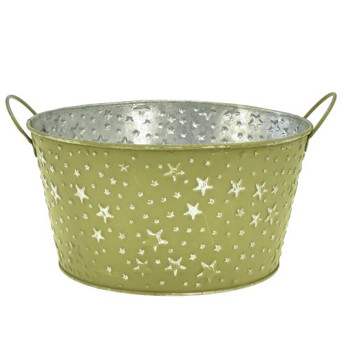 Artículo Cuenco de metal con estrellas y asas verde Ø20cm H11,5cm
