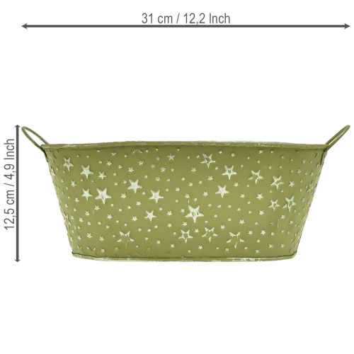 Artículo Bol ovalado de metal con estrellas y asas, verde, 31×16cm, H12.5cm