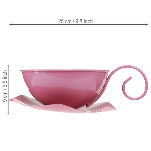 Artículo Taza metálica Ø16cm H9cm Taza decorativa con platillo Rosa 2 piezas