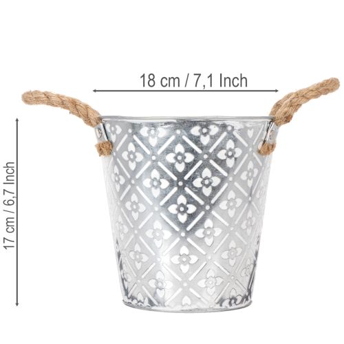 Maceta metálica para plantar, maceta con asas, jardinera con estampado floral Ø18cm | Floristik24.es