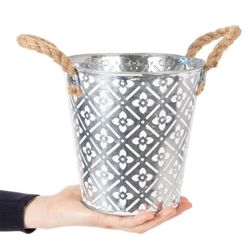 Maceta metálica para plantar, maceta con asas, jardinera con estampado floral Ø18cm | Floristik24.es