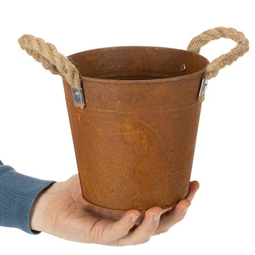 Maceta de metal con asas, maceta para hierbas, decoración de óxido Ø16,5cm H15cm | Floristik24.es