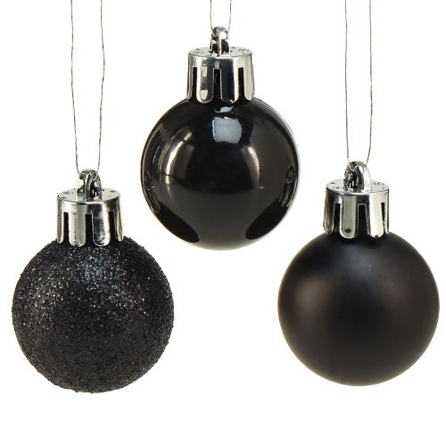 Floristik24 Mini Bolas de Árbol Plástico irrompible negro Ø3cm 14ud
