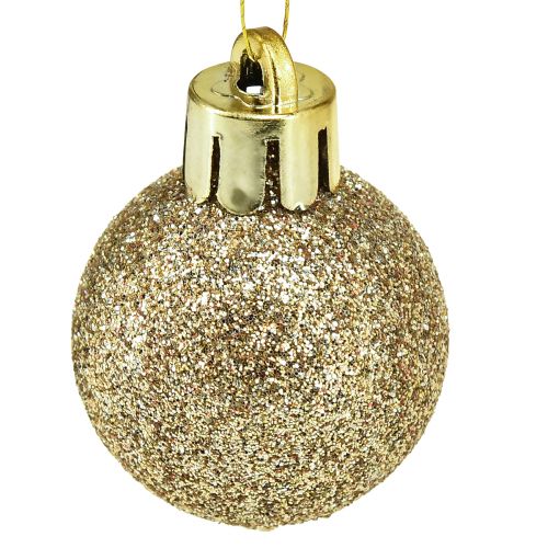 Artículo Mini bolas de árbol de Navidad Perla Plástico dorado Ø3cm 14 piezas