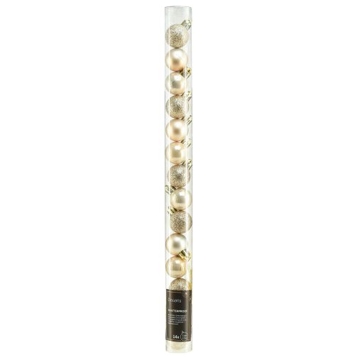 Artículo Mini bolas de árbol de Navidad Perla Plástico dorado Ø3cm 14 piezas