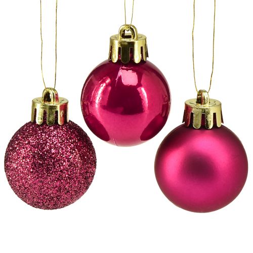 Artículo Mini bolas de árbol de Navidad rosa irrompible Ø3cm H3.5cm 14 piezas