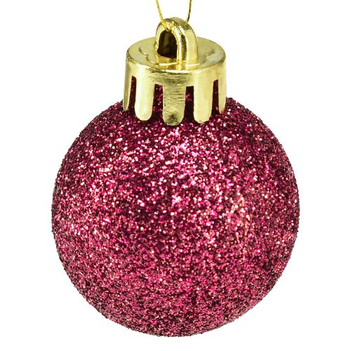 Artículo Mini bolas de árbol de Navidad rosa irrompible Ø3cm H3.5cm 14 piezas