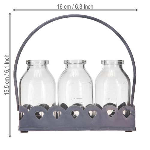 Artículo Jarrón decorativo con bandeja rectangular para minibotellas, color gris, 15,5 x 6 cm