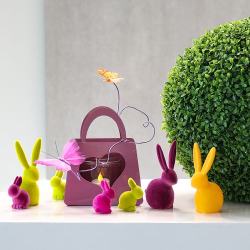 Artículo Mini conejitos de Pascua coloridos flocados surtidos – 2.ª opción – Alto 6 cm 12 piezas