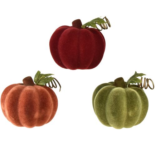 Artículo Mini decoración de calabaza flocada – surtido en colores otoñales 9,5cm 3 piezas
