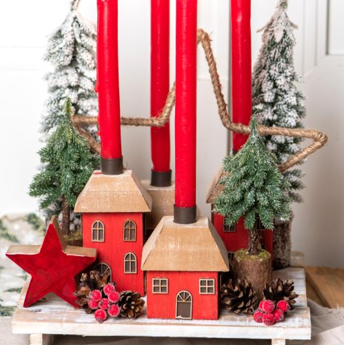 Artículo Mini árbol de Navidad con base de madera verde blanco Ø8cm H18cm 3ud