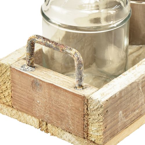 Artículo Juego mini jarrones cristal bandeja decorativa madera vintage 16x10x14cm