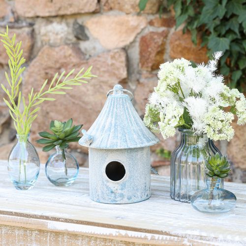 Mini jarrones bulbosos decorativos de cristal teñido de azul H12cm 6 uds