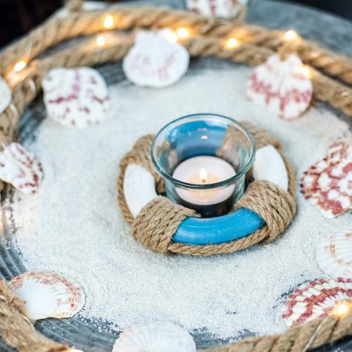 Floristik24 Farol decoración náutica cristal con salvavidas azul, blanco Ø12cm