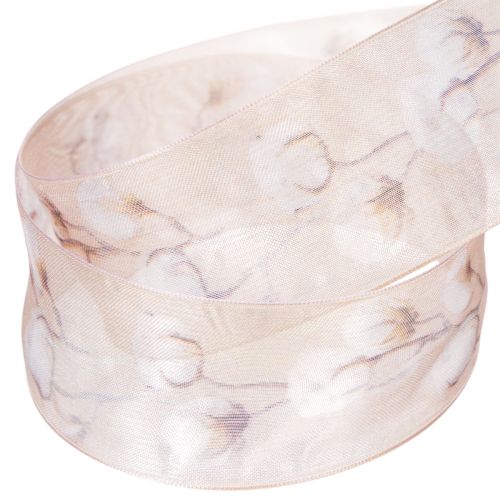 Artículo Cinta de organza, flores de algodón, cinta decorativa, rosa, 40 mm, 15 m