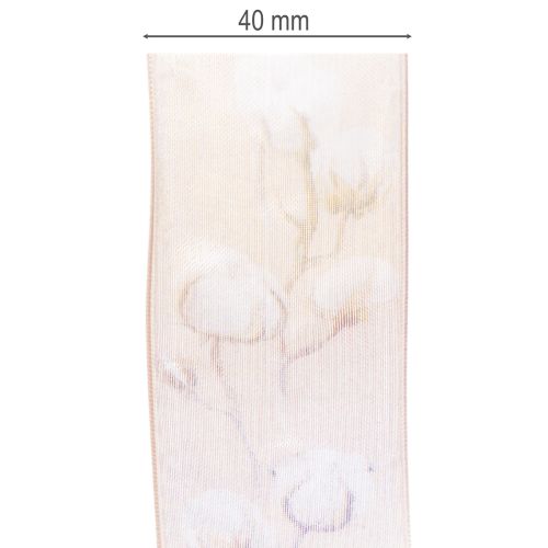 Artículo Cinta de organza, flores de algodón, cinta decorativa, rosa, 40 mm, 15 m