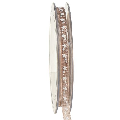 Floristik24 Cinta organza beige con estrellas blancas Cinta navideña 6mm 20m