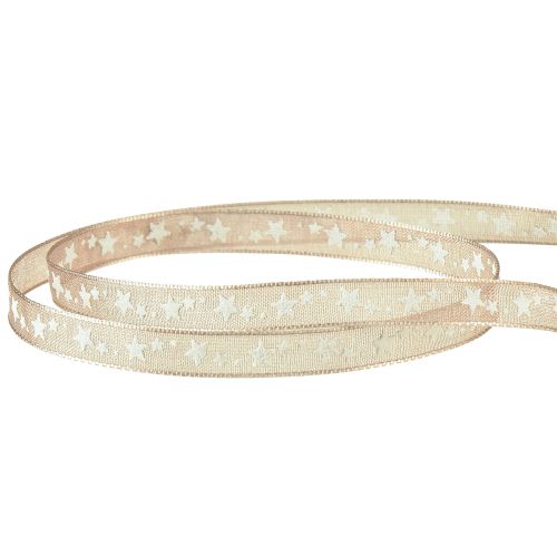 Artículo Cinta organza beige con estrellas blancas Cinta navideña 6mm 20m