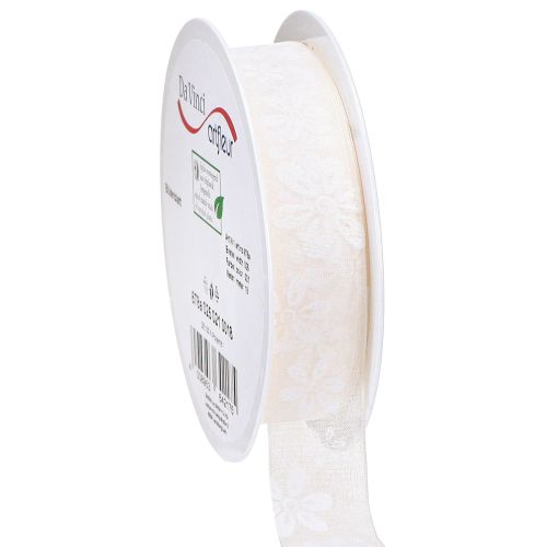 Artículo Cinta de organza para regalo de flores, color crema, 25 mm, 18 m