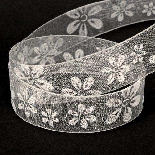 Artículo Cinta de organza para regalo de flores, color crema, 25 mm, 18 m