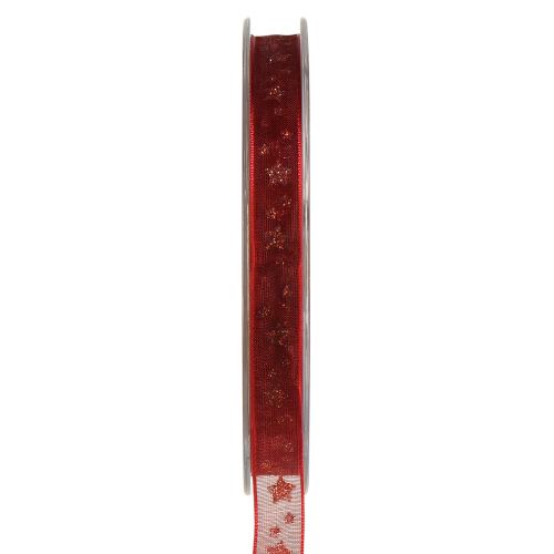 Floristik24 Cinta de organza roja con estrellas brillantes – Cinta navideña 10mm 20m
